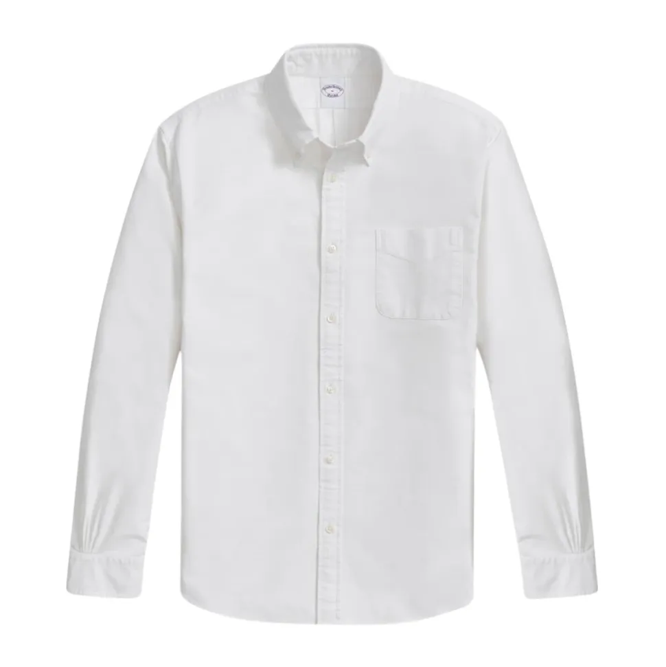 Biała Koszula Sportowa Oxford Regular Fit z Kołnierzykiem Polo