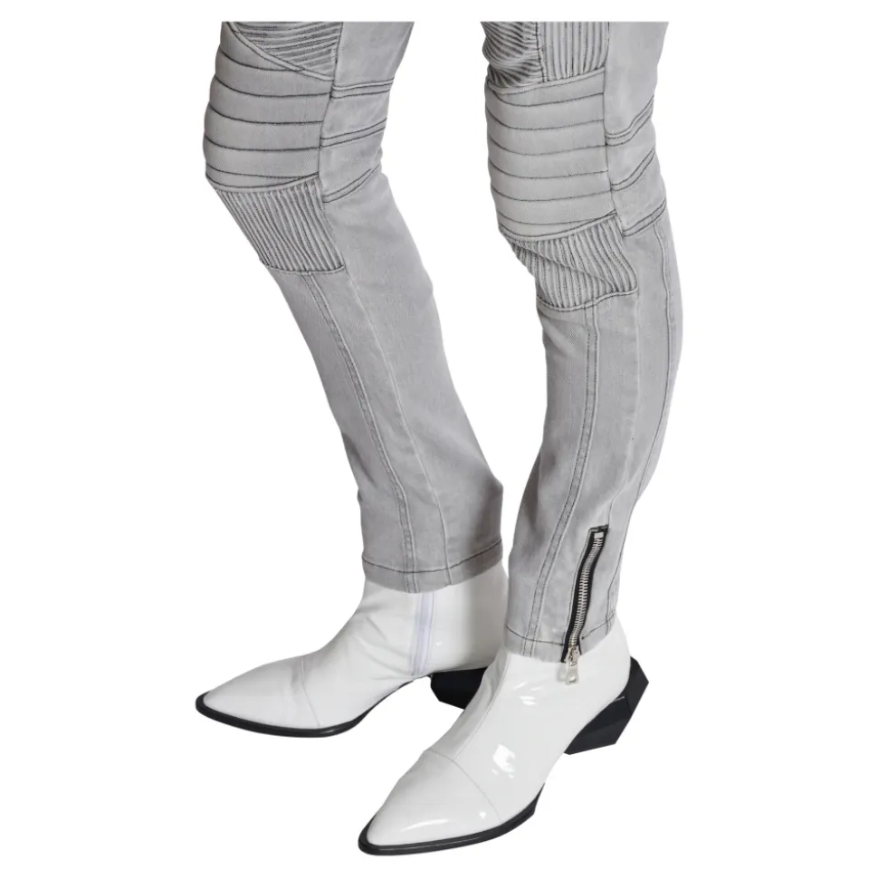 Biker Jeans w szarym pikowanym denimu