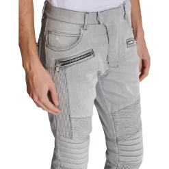 Biker Jeans w szarym pikowanym denimu