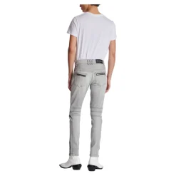 Biker Jeans w szarym pikowanym denimu