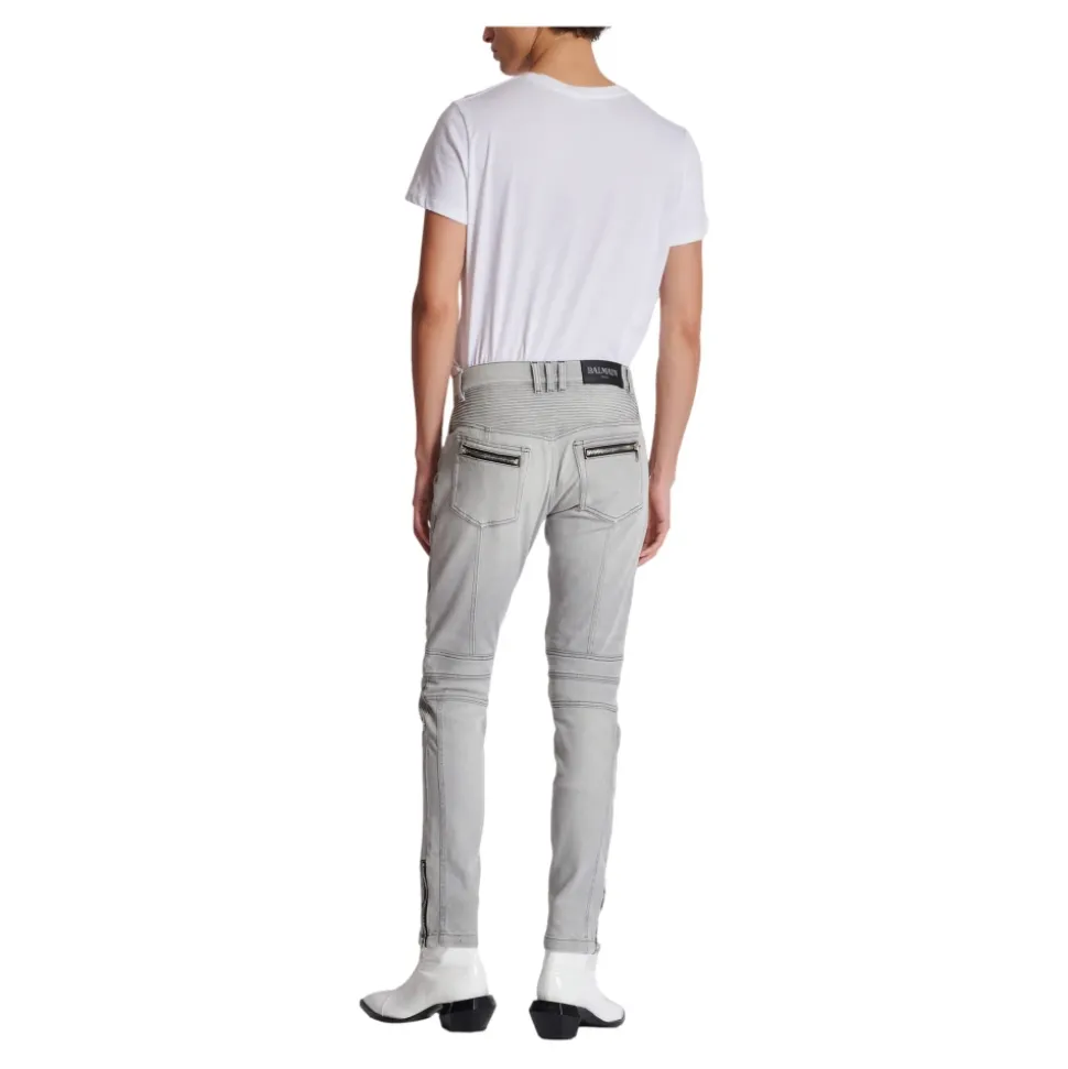 Biker Jeans w szarym pikowanym denimu