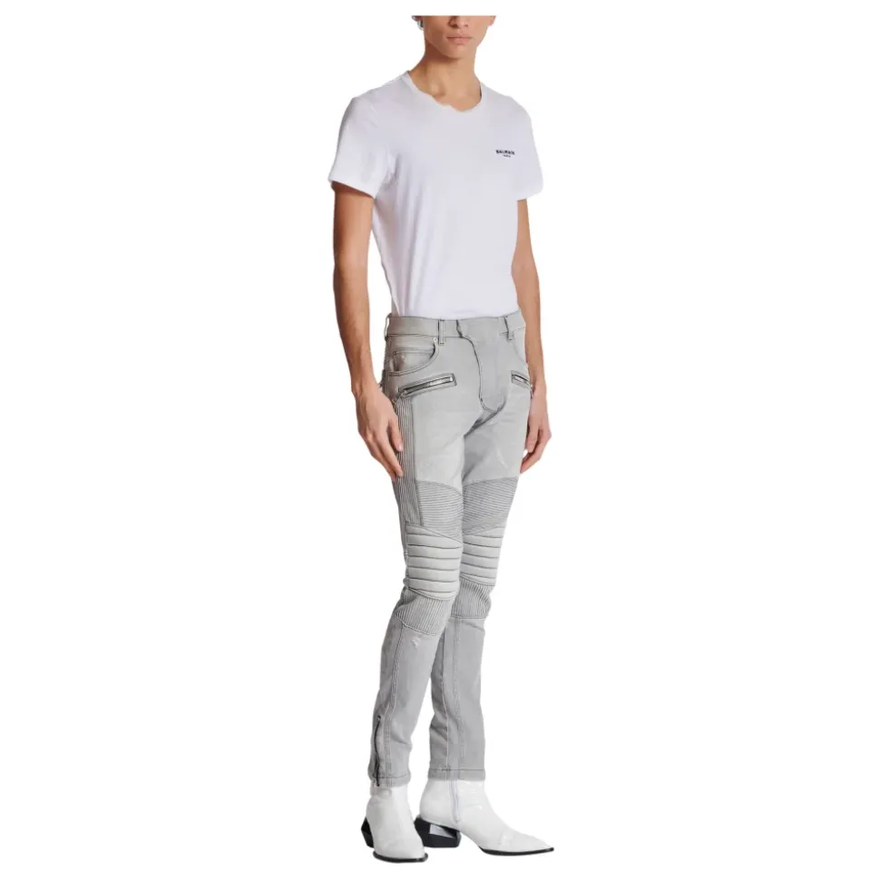 Biker Jeans w szarym pikowanym denimu