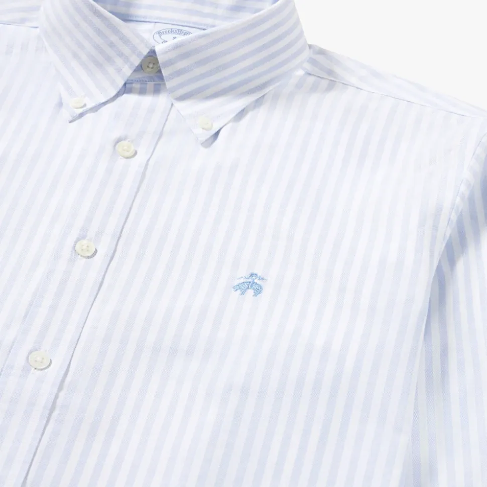 Błękitno-biała koszula casual z bawełny stretch non-iron o regularnym kroju z kołnierzykiem button-down