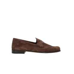 Brązowe Loafersy z Zamszu z Tkanej Wstążki