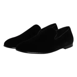 Czarne Loafer Slip-On z Aksamitu