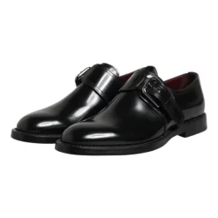 Czarne Skórzane Buty Monk Strap Derby