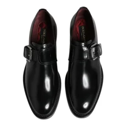 Czarne Skórzane Buty Monk Strap Derby