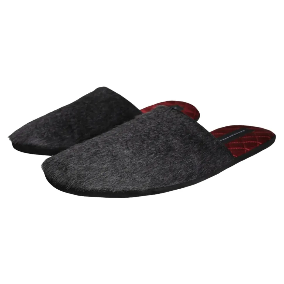 Czarne sztuczne futerko slip on buty