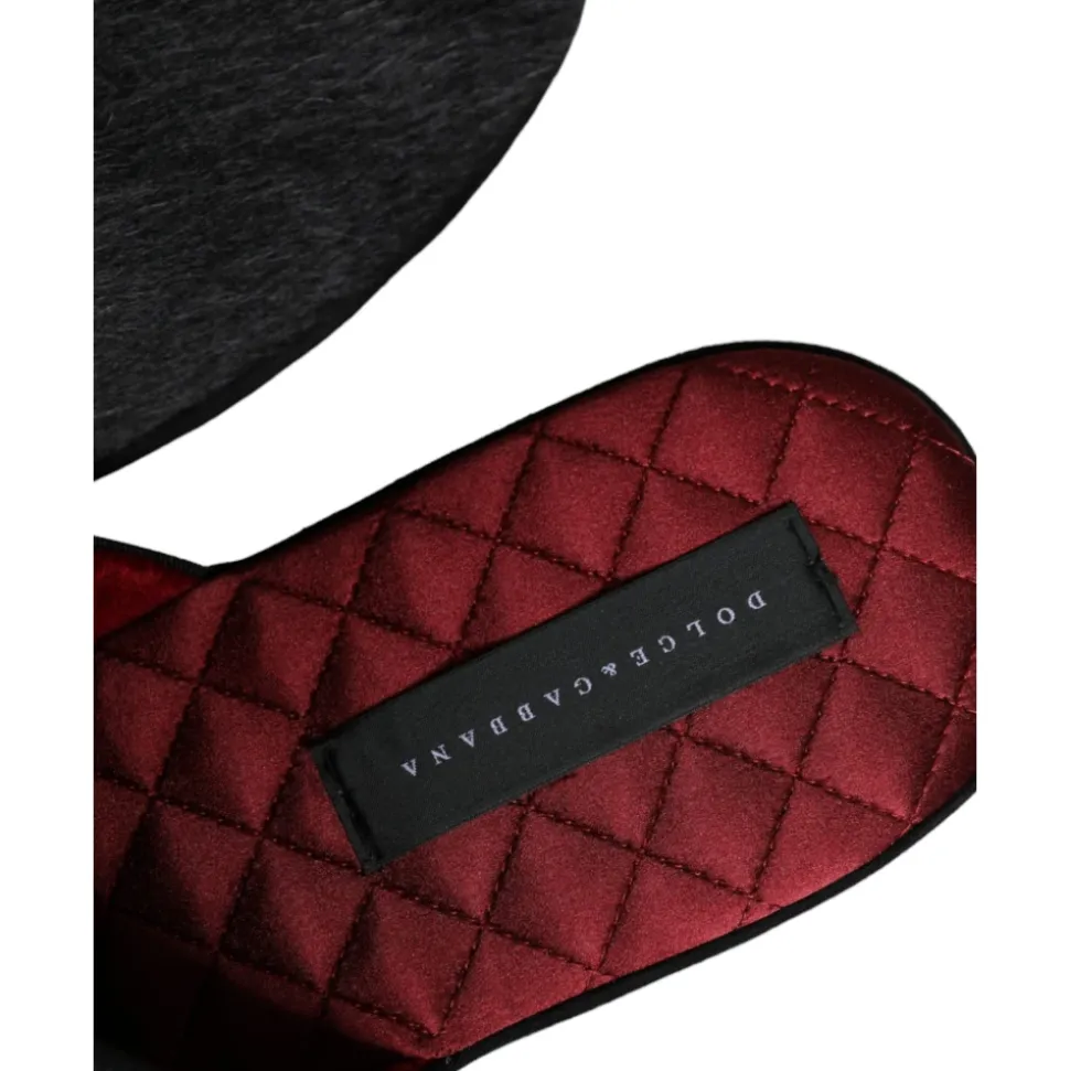 Czarne sztuczne futerko slip on buty