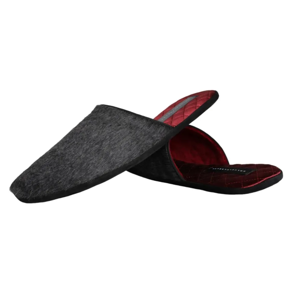 Czarne sztuczne futerko slip on buty