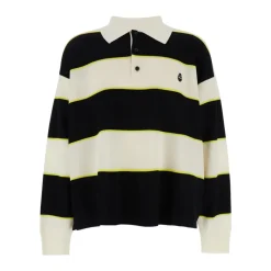 Czarny Sweter z Polo w Paski