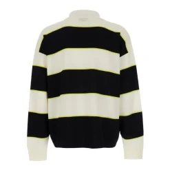 Czarny Sweter z Polo w Paski