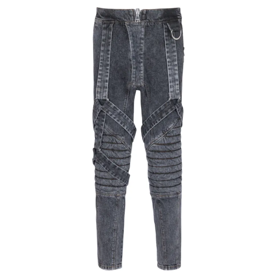 Dżinsy Slim-fit z bawełny ze wzorem żeberkowym