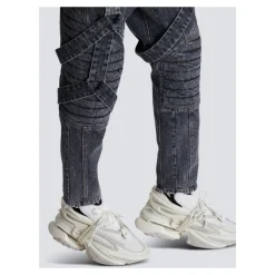 Dżinsy Slim-fit z bawełny ze wzorem żeberkowym