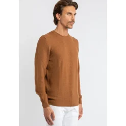 Kamelowy Sweter z Wełny Merino