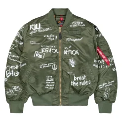 Kurtka Bomber w Stylu Militarnym z Unikalną Grafiką