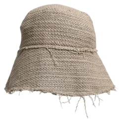 Lniany kapelusz typu bucket z szerokim rondem i logo