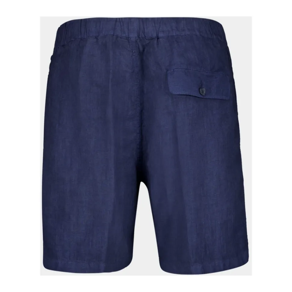 Navy Blue Linen Bermuda Shorts