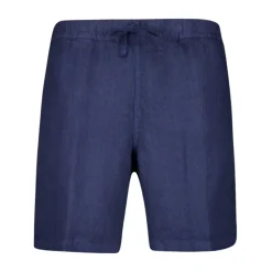 Navy Blue Linen Bermuda Shorts