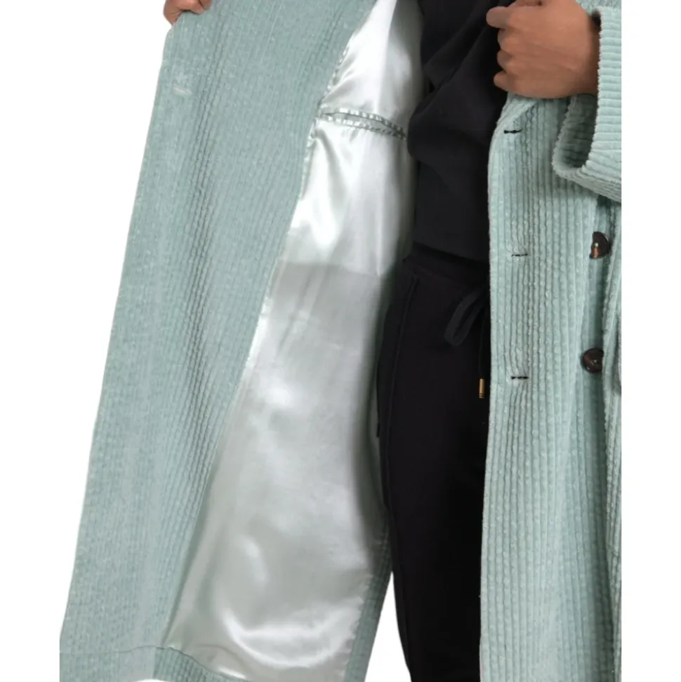 Niebieska Corduroy Trench Coat Kurtka
