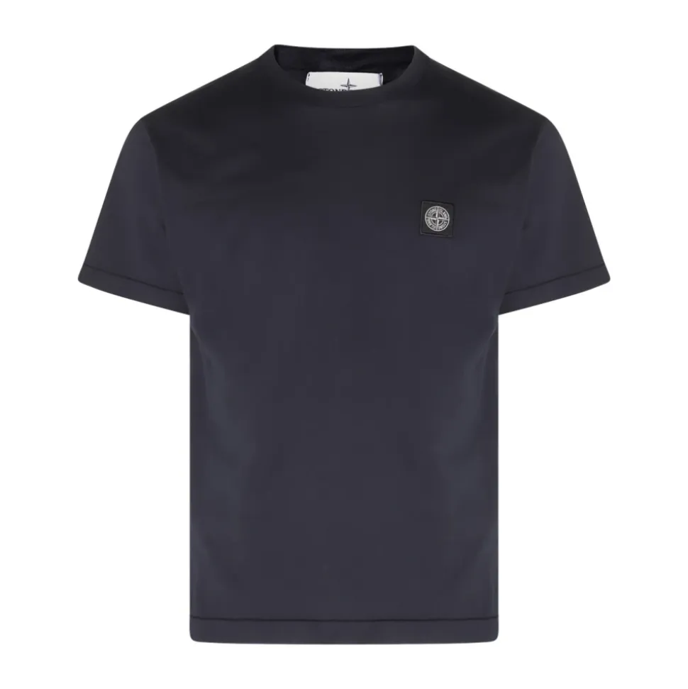 Niebieski Bawełniany T-shirt z Naszywką