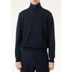 Niebieski Sweter z Half-Zipem