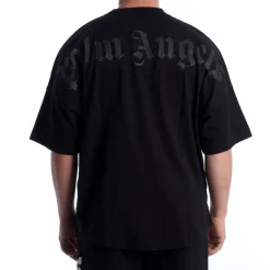 Oversized T-Shirt z logo z brokatem przy dekolcie