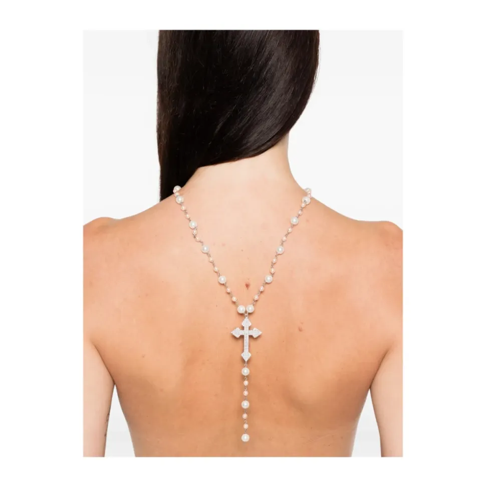 Pearl Rosary Cross Necklace