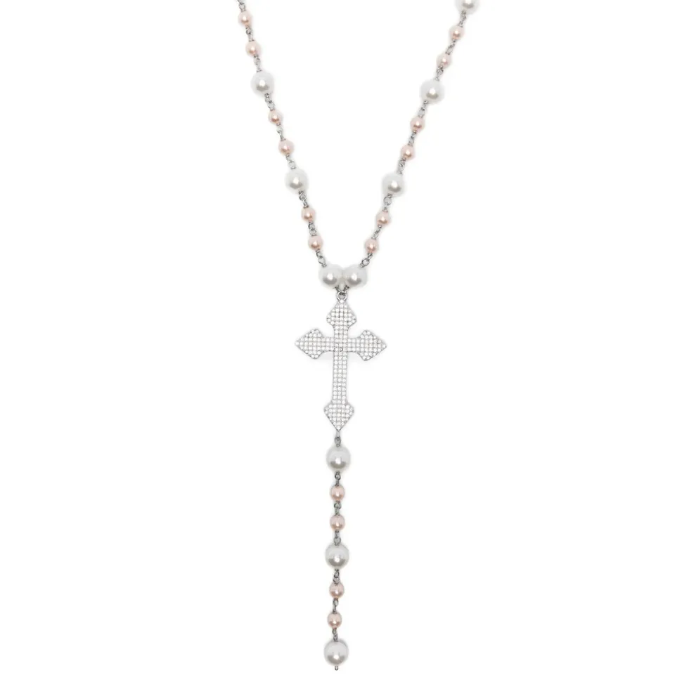 Pearl Rosary Cross Necklace