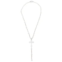 Pearl Rosary Cross Necklace