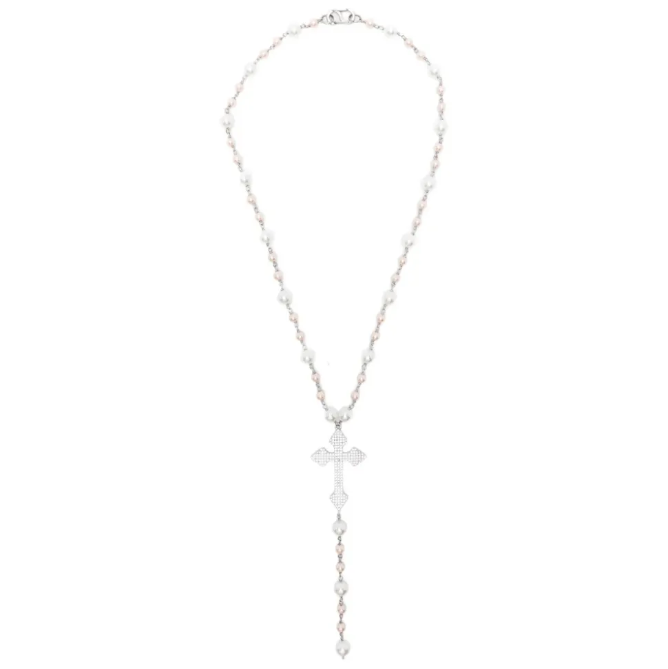 Pearl Rosary Cross Necklace