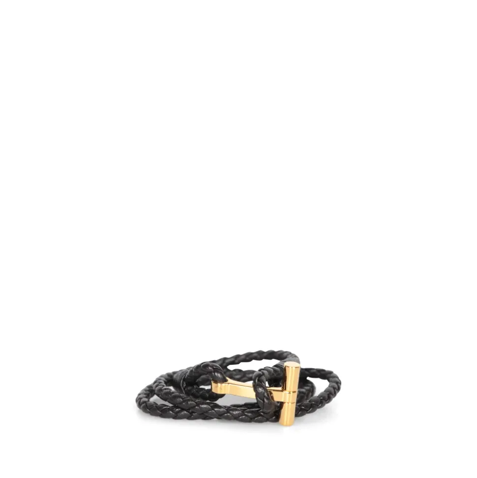 Pleciony bransoletka skórzany z logo w kolorze złota