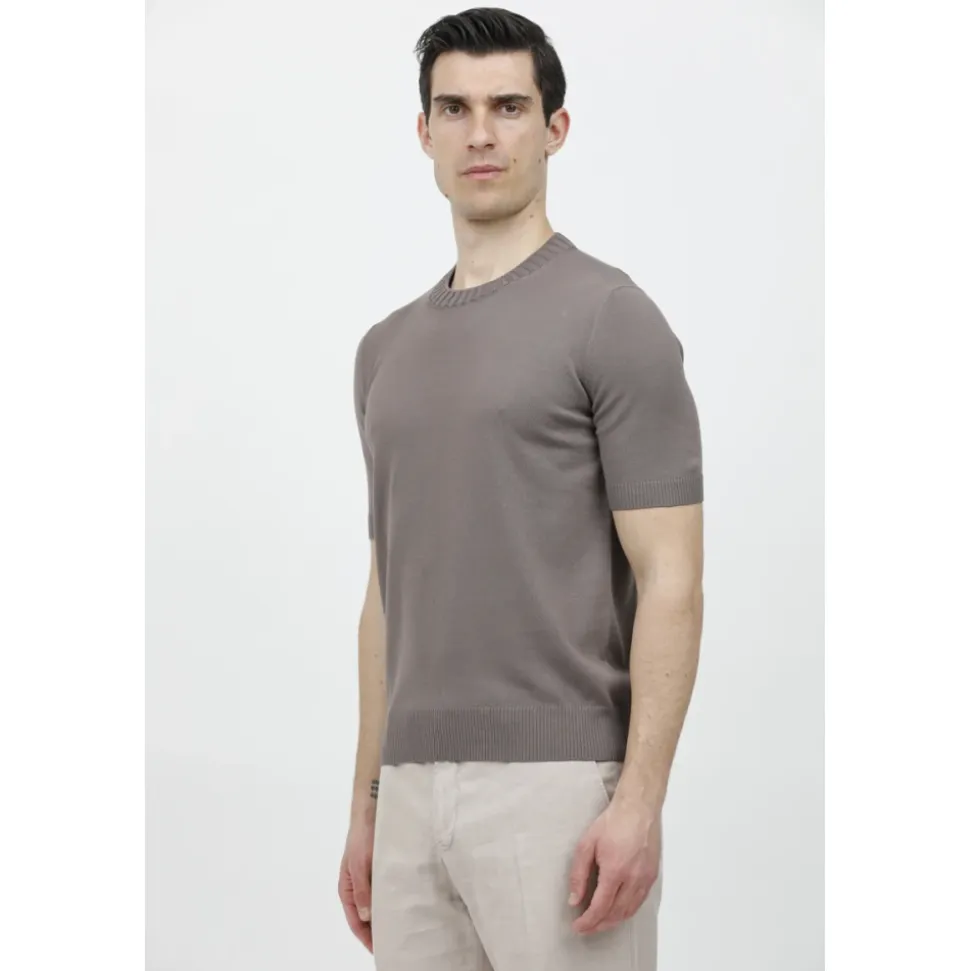 Prążkowany T-shirt z dzianiny z okrągłym dekoltem