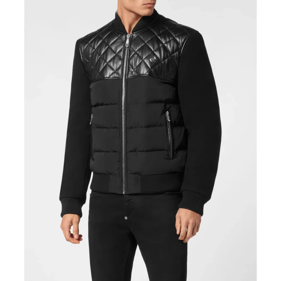 Puffer Leather Bomber Jacket