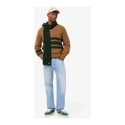 Sweter wełniany w paski z dekoltem w serek