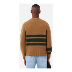 Sweter wełniany w paski z dekoltem w serek