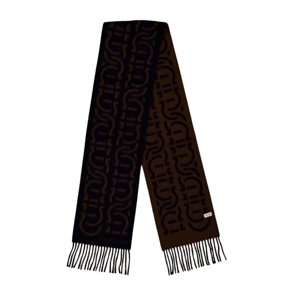 Szal Gancini Jacquard w Espresso & Midnight Blue