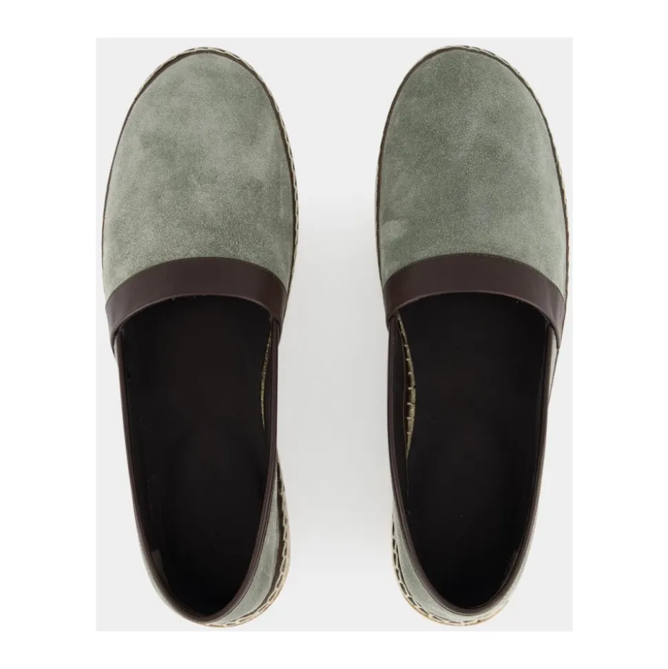 Zielone Espadryle z cielistej skóry cielęcej
