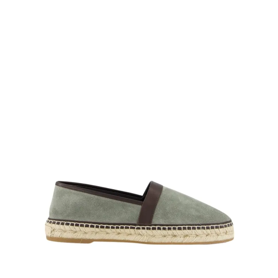 Zielone Espadryle z cielistej skóry cielęcej